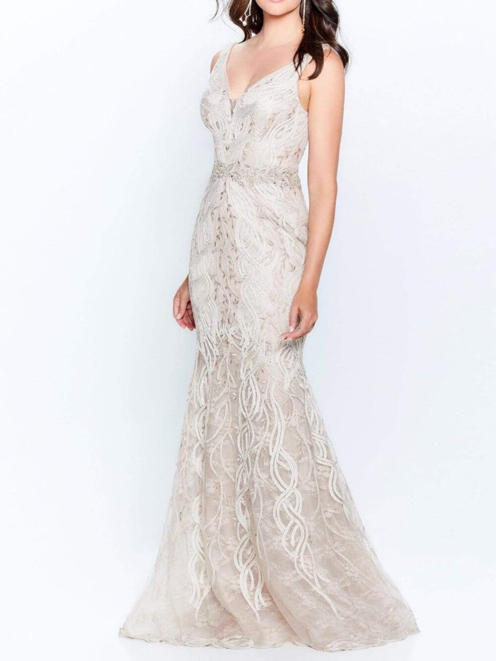 NWT Montage by Mon Cheri 120921 Metallic Gown Prom Dress Cappuccino size 10